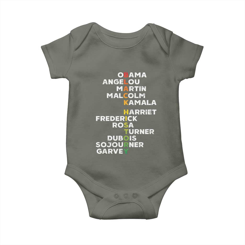 Black History Leaders Baby Onesie Obama Martin Malcolm Harriet TS09 Military Green Print Your Wear