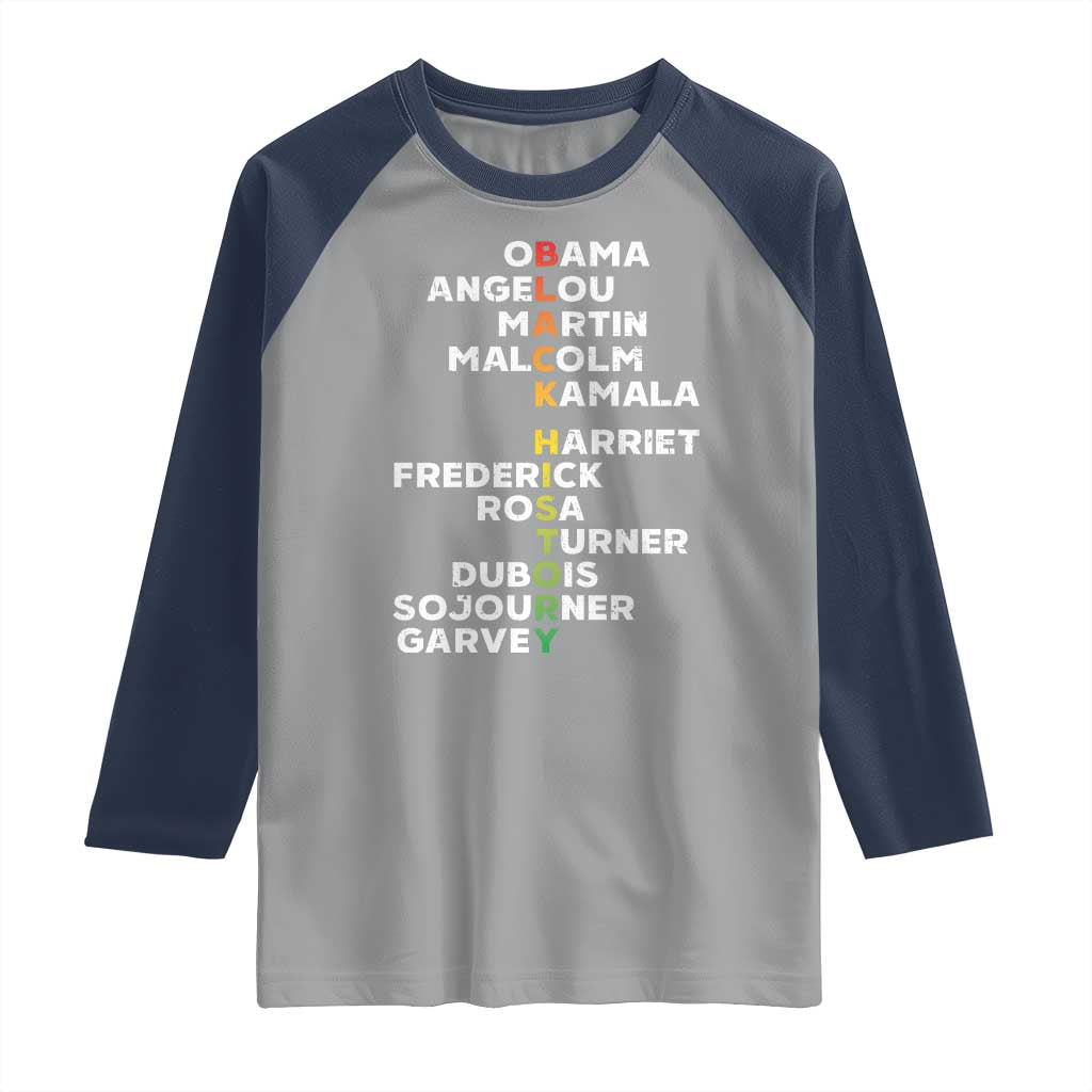 Black History Leaders Raglan Shirt Obama Martin Malcolm Harriet TS09 Sport Gray Navy Print Your Wear