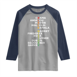 Black History Leaders Raglan Shirt Obama Martin Malcolm Harriet TS09 Sport Gray Navy Print Your Wear