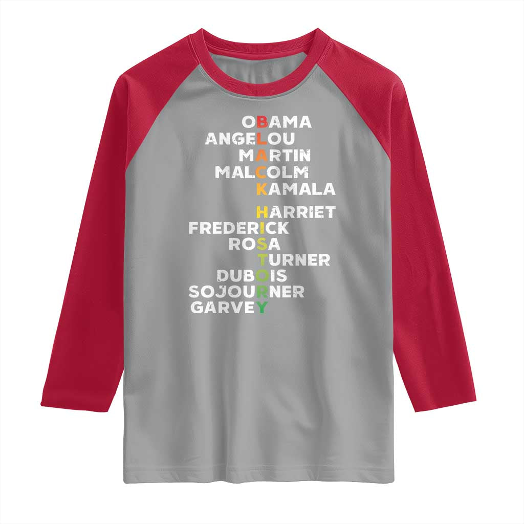 Black History Leaders Raglan Shirt Obama Martin Malcolm Harriet TS09 Sport Gray Red Print Your Wear