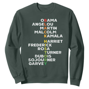 Black History Leaders Sweatshirt Obama Martin Malcolm Harriet TS09 Dark Forest Green Print Your Wear