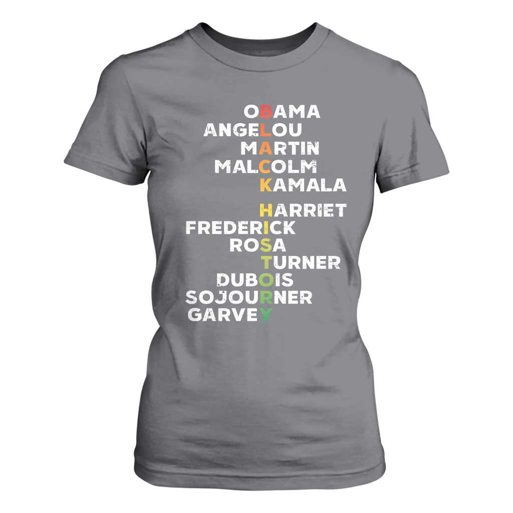 Black History Leaders T Shirt For Women Obama Martin Malcolm Harriet TS09 Charcoal Print Your Wear