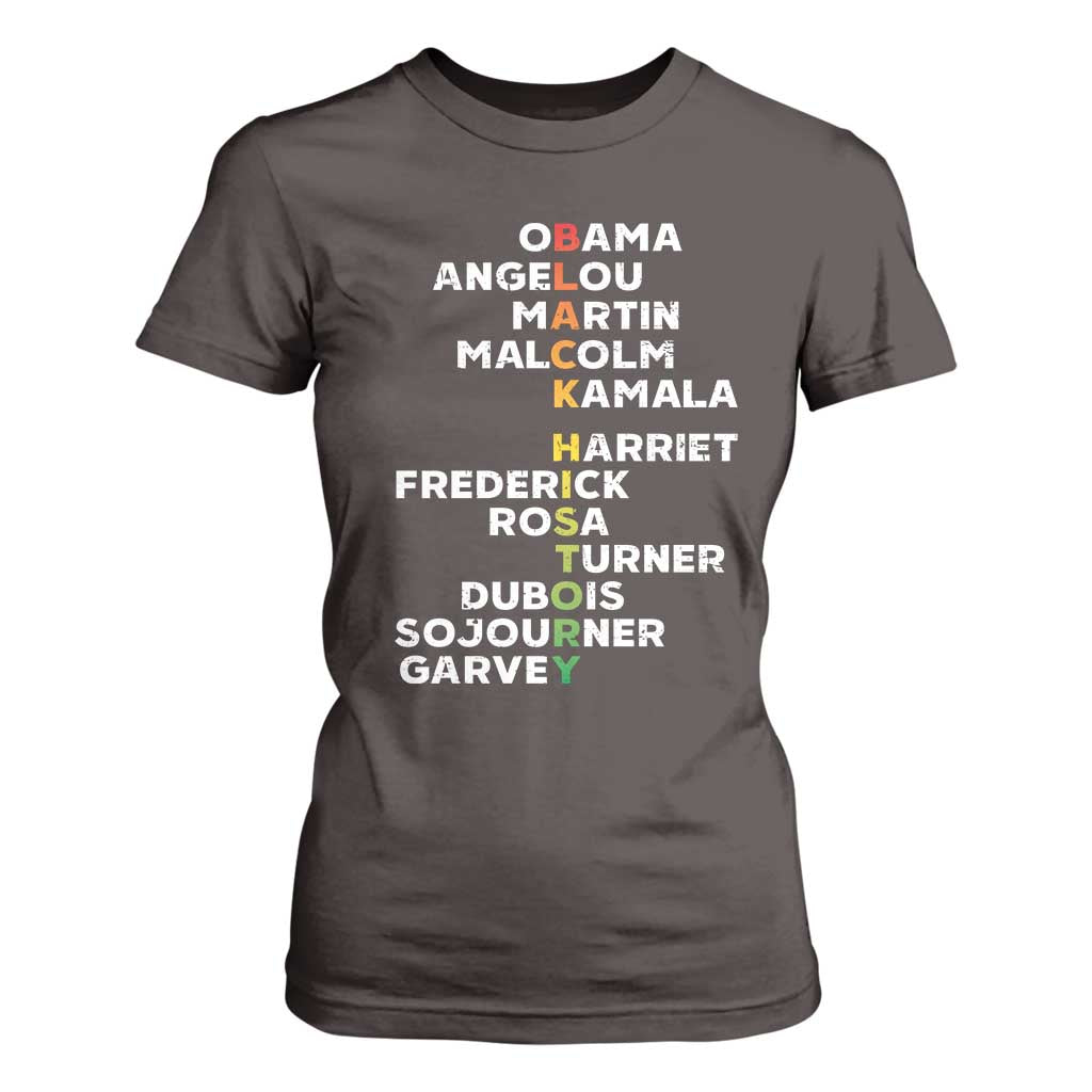 Black History Leaders T Shirt For Women Obama Martin Malcolm Harriet TS09 Dark Chocolate Print Your Wear