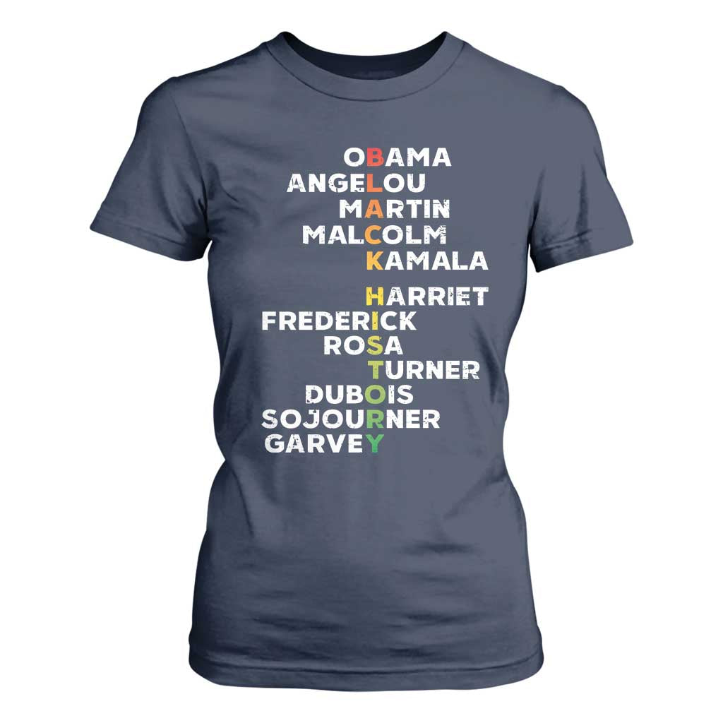 Black History Leaders T Shirt For Women Obama Martin Malcolm Harriet TS09 Navy Print Your Wear