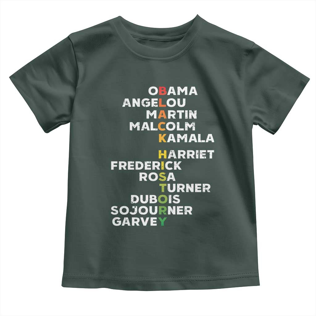 Black History Leaders Toddler T Shirt Obama Martin Malcolm Harriet TS09 Dark Forest Green Print Your Wear