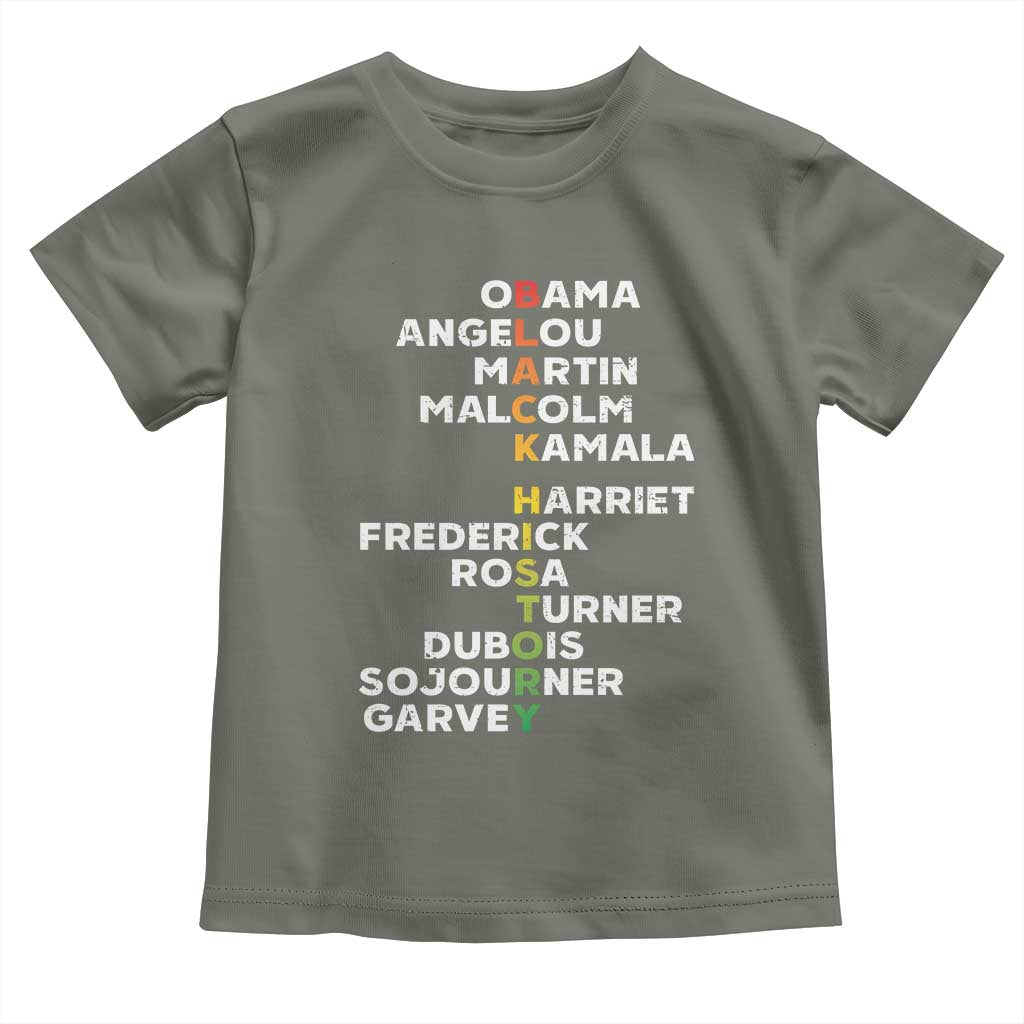 Black History Leaders Toddler T Shirt Obama Martin Malcolm Harriet TS09 Military Green Print Your Wear