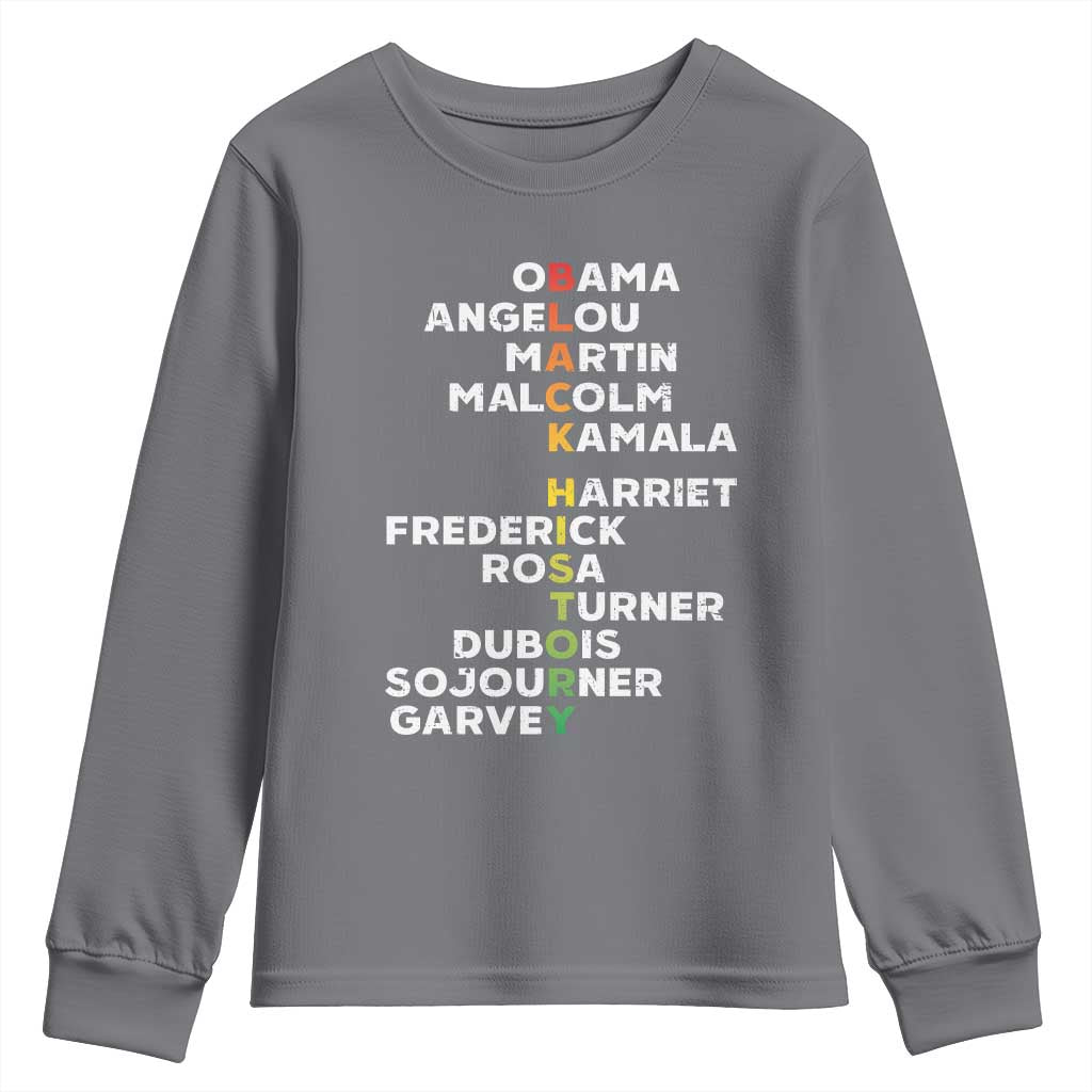 Black History Leaders Youth Sweatshirt Obama Martin Malcolm Harriet TS09 Charcoal Print Your Wear