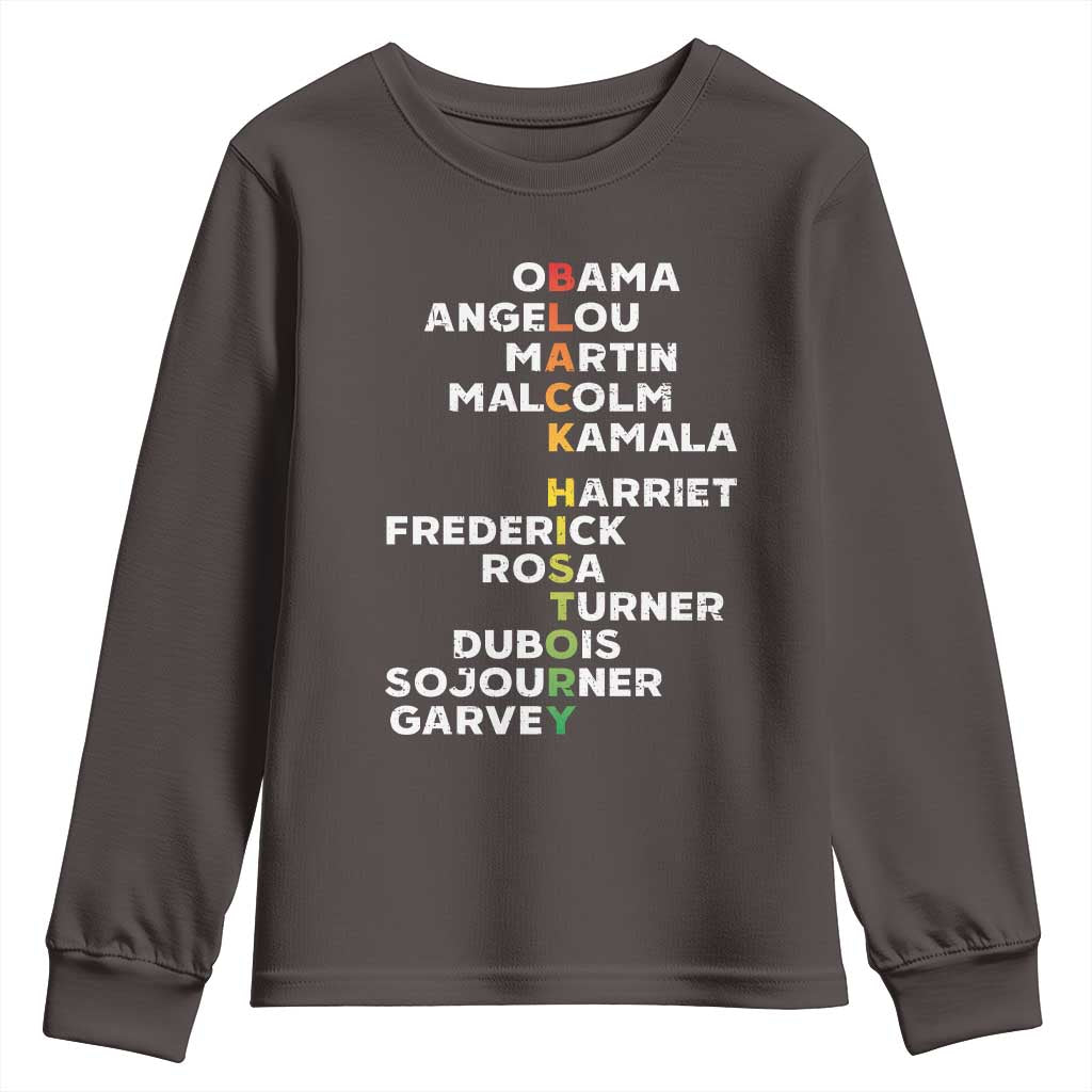 Black History Leaders Youth Sweatshirt Obama Martin Malcolm Harriet TS09 Dark Chocolate Print Your Wear