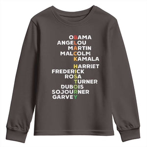 Black History Leaders Youth Sweatshirt Obama Martin Malcolm Harriet TS09 Dark Chocolate Print Your Wear