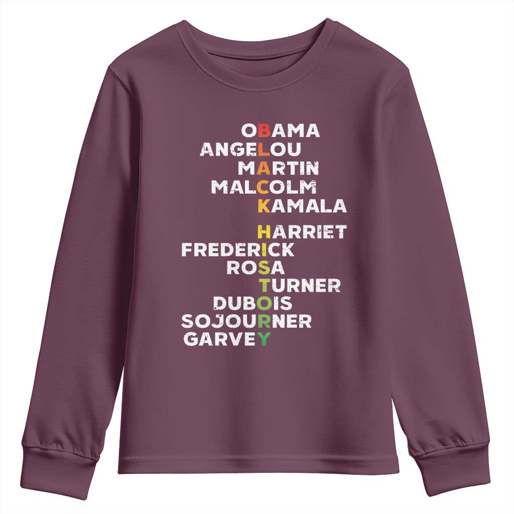 Black History Leaders Youth Sweatshirt Obama Martin Malcolm Harriet TS09 Maroon Print Your Wear