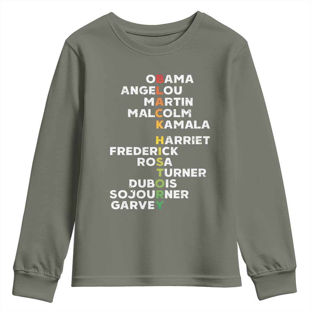 Black History Leaders Youth Sweatshirt Obama Martin Malcolm Harriet TS09 Military Green Print Your Wear
