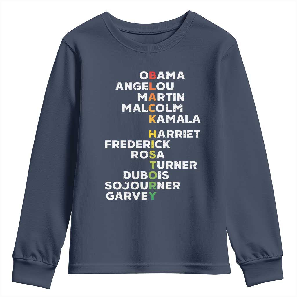 Black History Leaders Youth Sweatshirt Obama Martin Malcolm Harriet TS09 Navy Print Your Wear