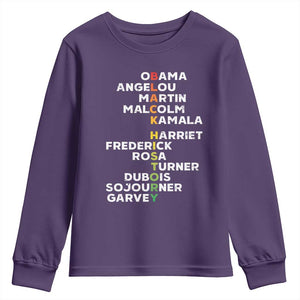 Black History Leaders Youth Sweatshirt Obama Martin Malcolm Harriet TS09 Purple Print Your Wear