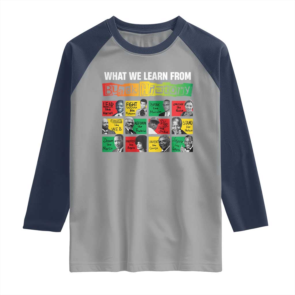 What We Learn From Black History Raglan Shirt TS09 Sport Gray Navy Print Your Wear