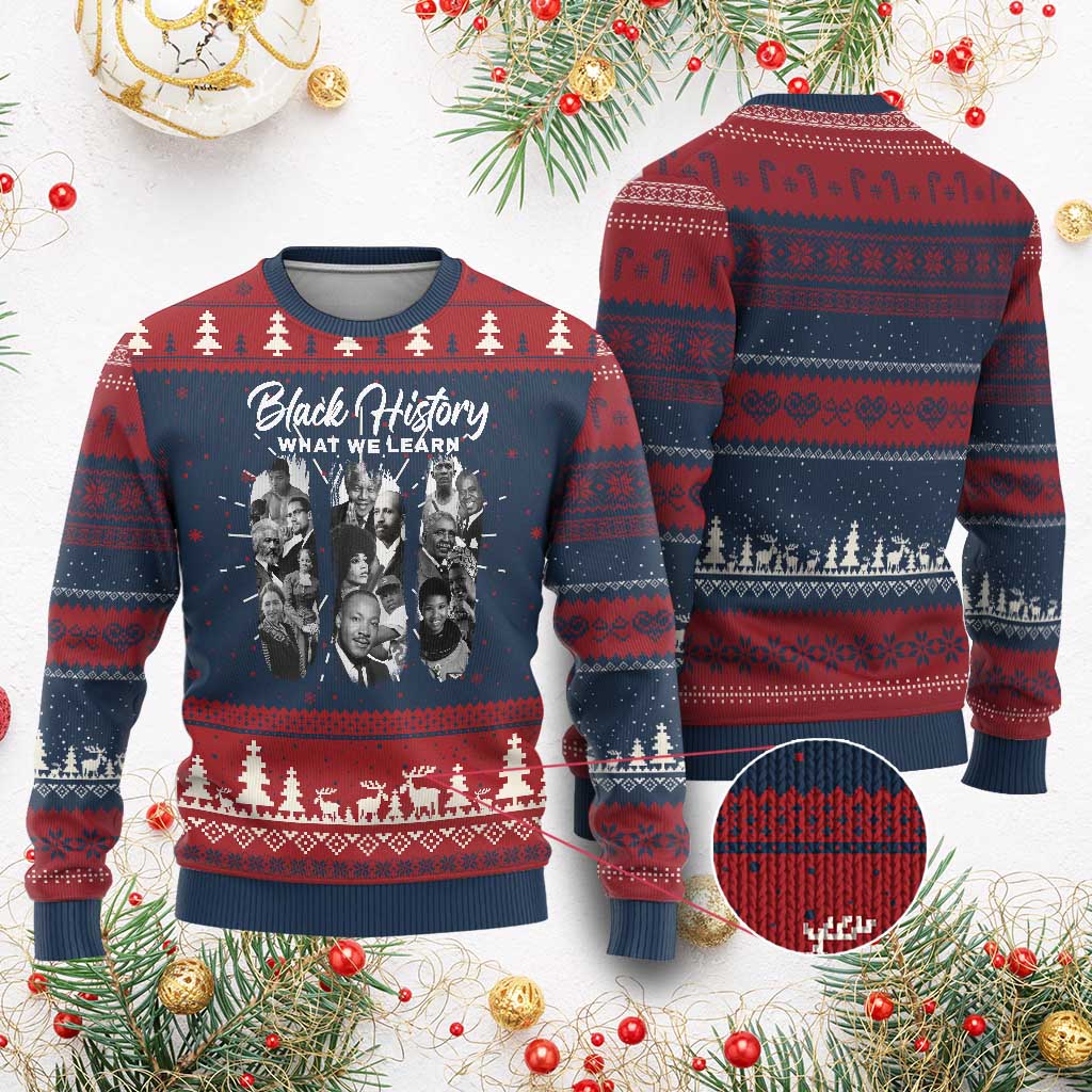 What We Learn From Black History Ugly Christmas Sweater Martin Malcolm Harriet Angela Rosa Frederick TS09 Burgundy Print Your Wear
