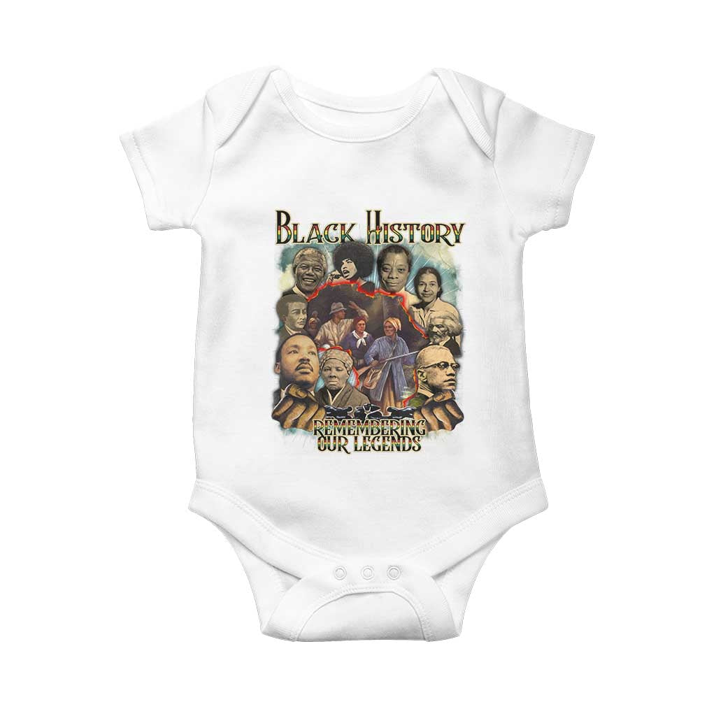 Black History Baby Onesie Remembering Our Legends Martin Malcolm Harriet Rosa Frederick TS09 White Print Your Wear
