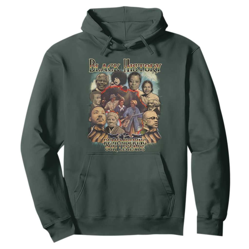 Black History Hoodie Remembering Our Legends Martin Malcolm Harriet Rosa Frederick TS09 Dark Forest Green Print Your Wear