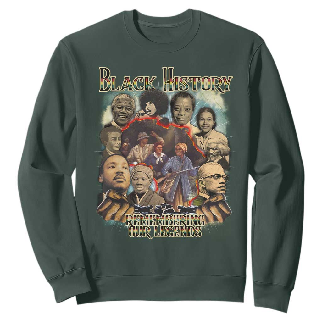 Black History Sweatshirt Remembering Our Legends Martin Malcolm Harriet Rosa Frederick TS09 Dark Forest Green Print Your Wear