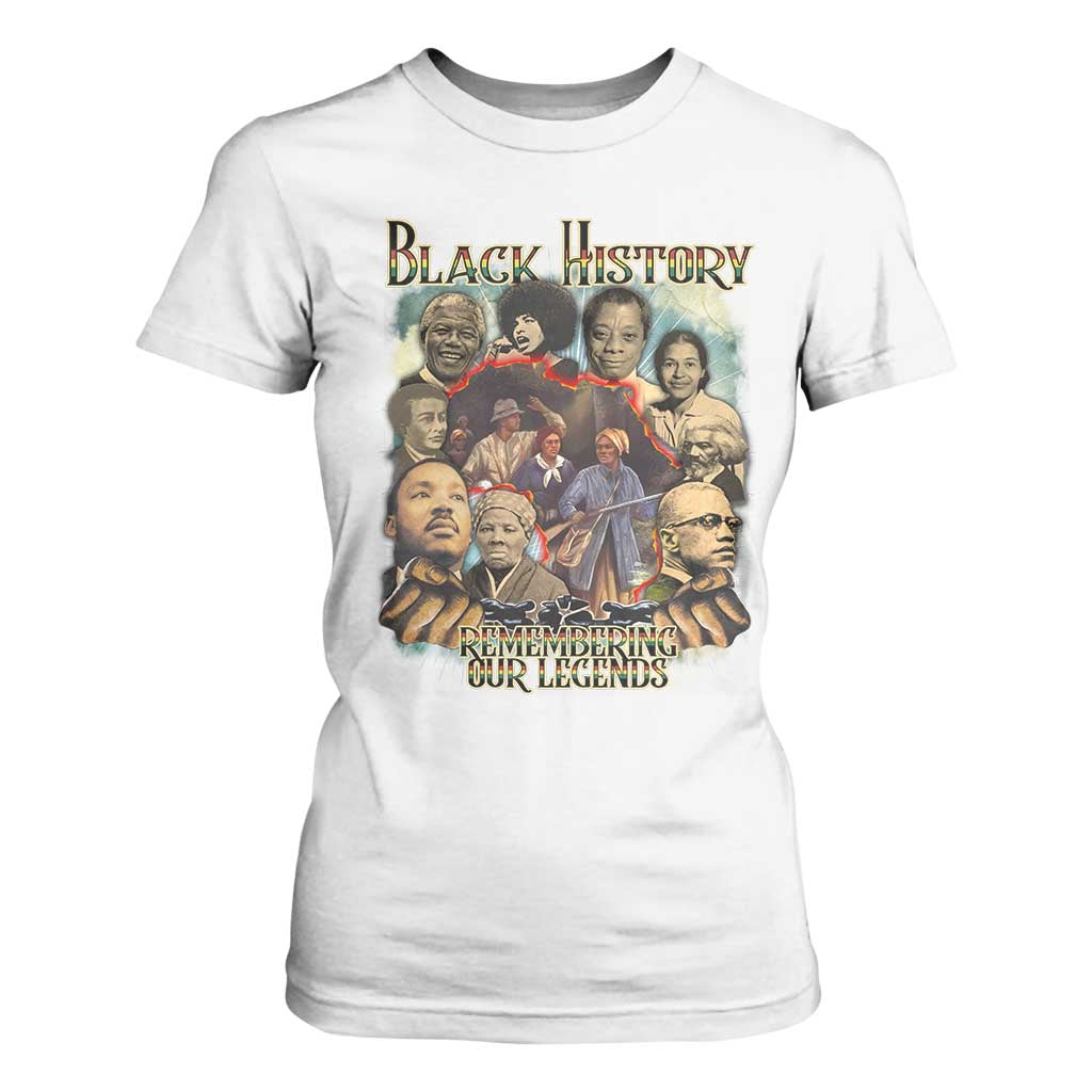 Black History T Shirt For Women Remembering Our Legends Martin Malcolm Harriet Rosa Frederick TS09 White Print Your Wear
