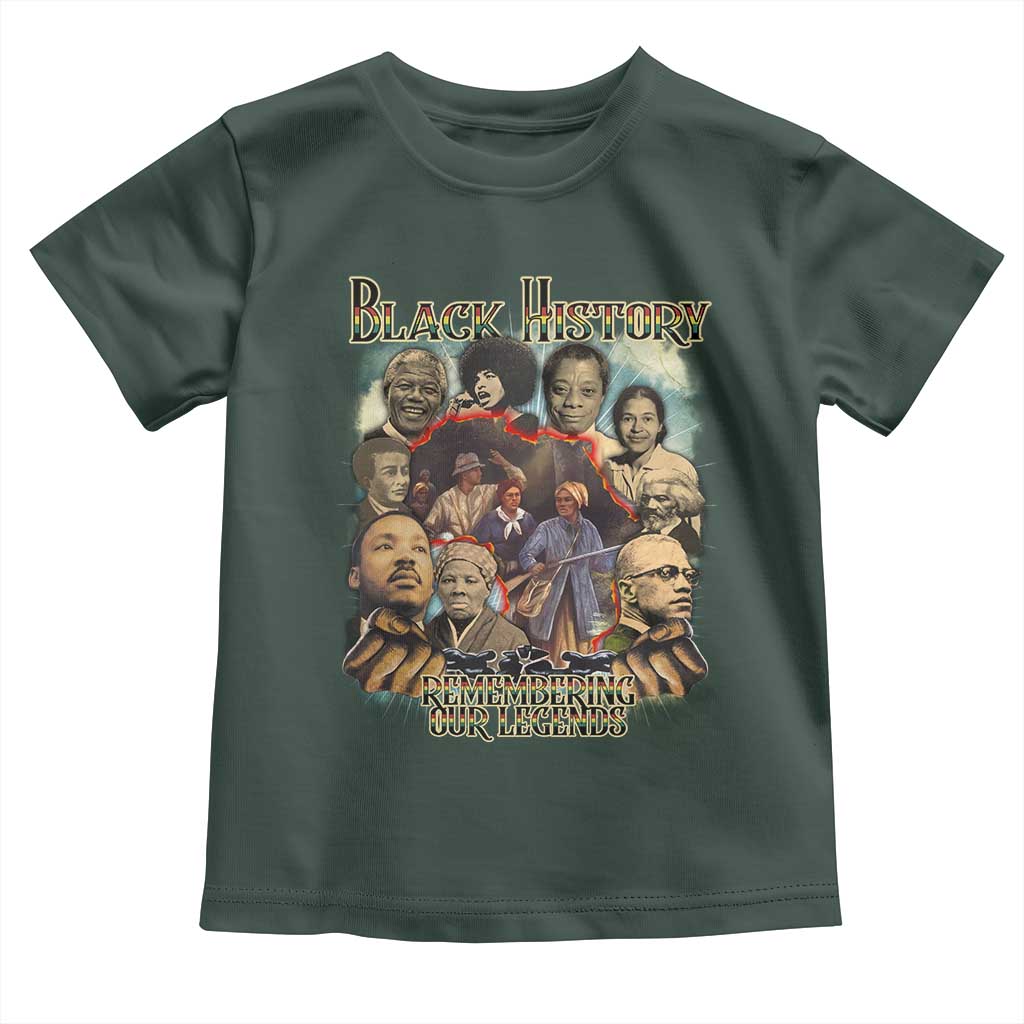 Black History Toddler T Shirt Remembering Our Legends Martin Malcolm Harriet Rosa Frederick TS09 Dark Forest Green Print Your Wear