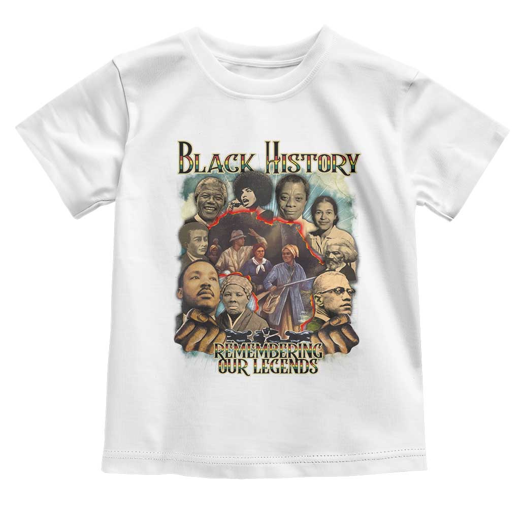 Black History Toddler T Shirt Remembering Our Legends Martin Malcolm Harriet Rosa Frederick TS09 White Print Your Wear