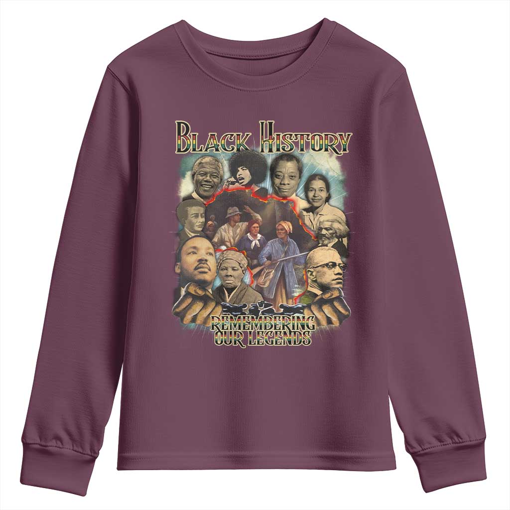 Black History Youth Sweatshirt Remembering Our Legends Martin Malcolm Harriet Rosa Frederick TS09 Maroon Print Your Wear