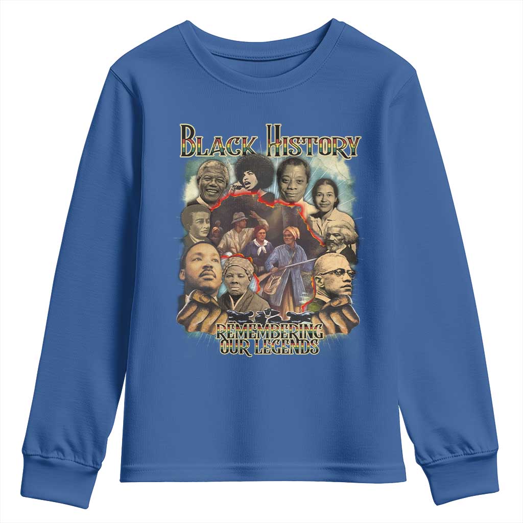 Black History Youth Sweatshirt Remembering Our Legends Martin Malcolm Harriet Rosa Frederick TS09 Royal Blue Print Your Wear