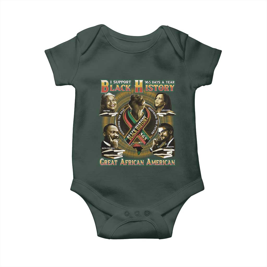Support Black History 365 Days A Year Baby Onesie Martin MLK Malcolm X Kamala Harris Rosa Parks TS09 Print Your Wear