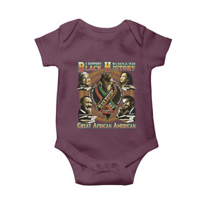 Support Black History 365 Days A Year Baby Onesie Martin MLK Malcolm X Kamala Harris Rosa Parks TS09 Maroon Print Your Wear