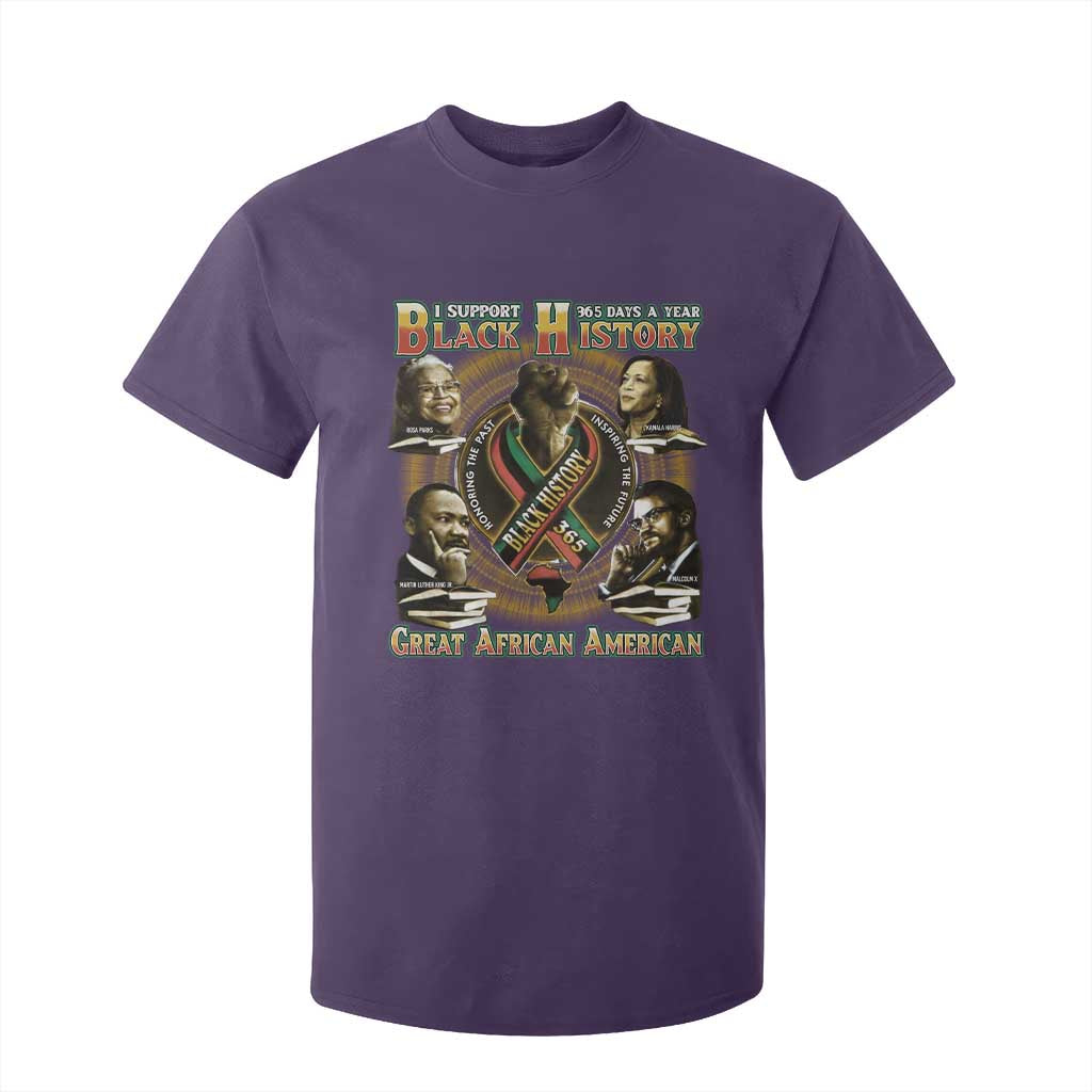 Support Black History 365 Days A Year T Shirt For Kid Martin MLK Malcolm X Kamala Harris Rosa Parks TS09 Purple Print Your Wear