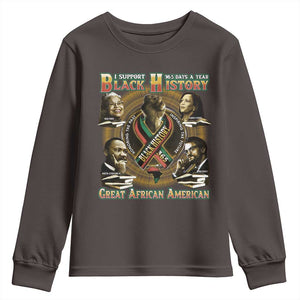 Support Black History 365 Days A Year Youth Sweatshirt Martin MLK Malcolm X Kamala Harris Rosa Parks TS09 Dark Chocolate Print Your Wear