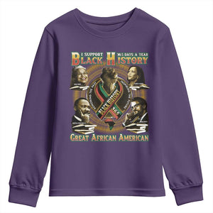 Support Black History 365 Days A Year Youth Sweatshirt Martin MLK Malcolm X Kamala Harris Rosa Parks TS09 Purple Print Your Wear