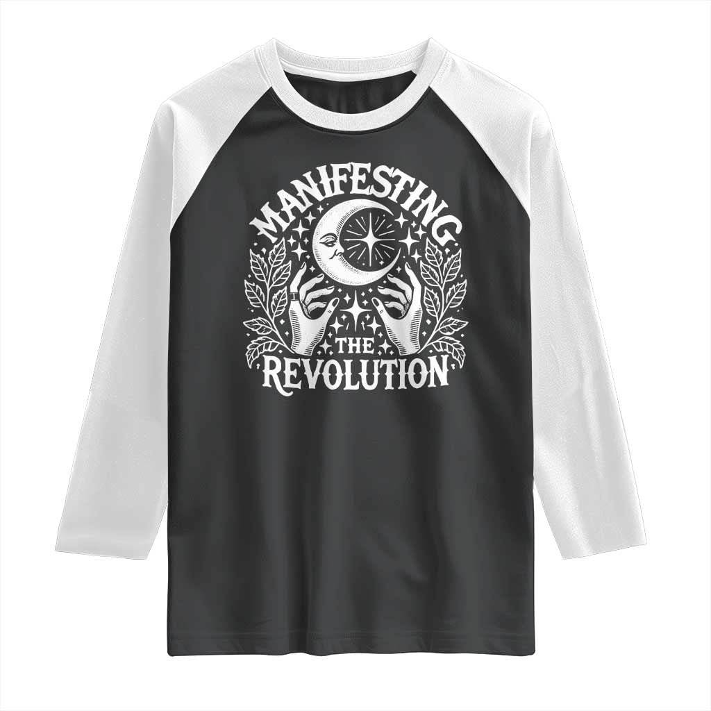 Manifesting The Revolution Raglan Shirt TS09 Black White Print Your Wear