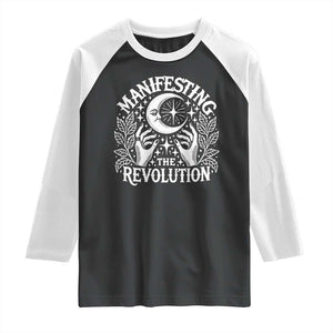Manifesting The Revolution Raglan Shirt TS09 Black White Print Your Wear