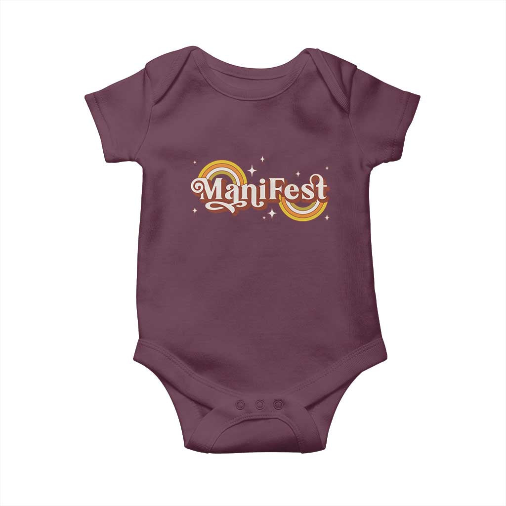 Manifest Baby Onesie Retro Groovy Rainbow Law Of Attraction TS09 Maroon Print Your Wear