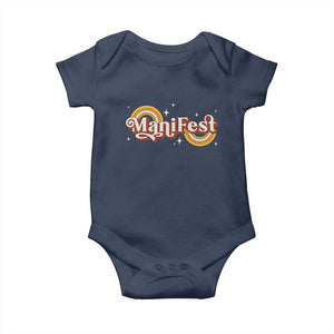Manifest Baby Onesie Retro Groovy Rainbow Law Of Attraction TS09 Navy Print Your Wear