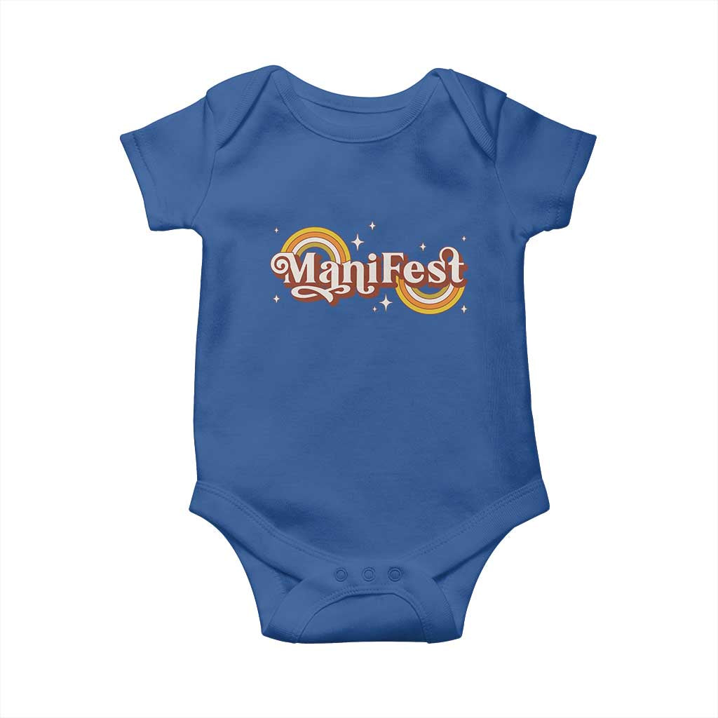 Manifest Baby Onesie Retro Groovy Rainbow Law Of Attraction TS09 Royal Blue Print Your Wear