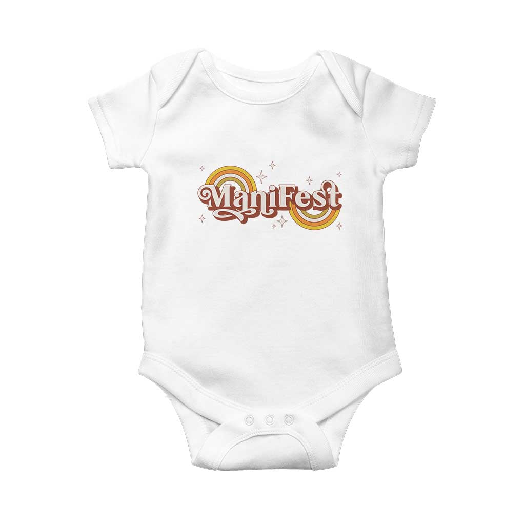 Manifest Baby Onesie Retro Groovy Rainbow Law Of Attraction TS09 White Print Your Wear