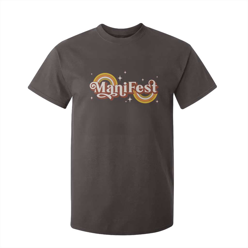 Manifest T Shirt For Kid Retro Groovy Rainbow Law Of Attraction TS09 Dark Chocolate Print Your Wear