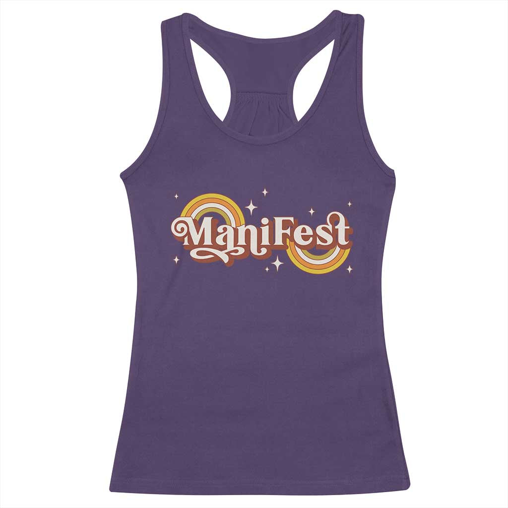 Manifest Racerback Tank Top Retro Groovy Rainbow Law Of Attraction TS09 Purple Print Your Wear