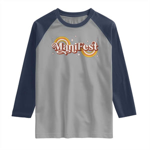 Manifest Raglan Shirt Retro Groovy Rainbow Law Of Attraction TS09 Sport Gray Navy Print Your Wear