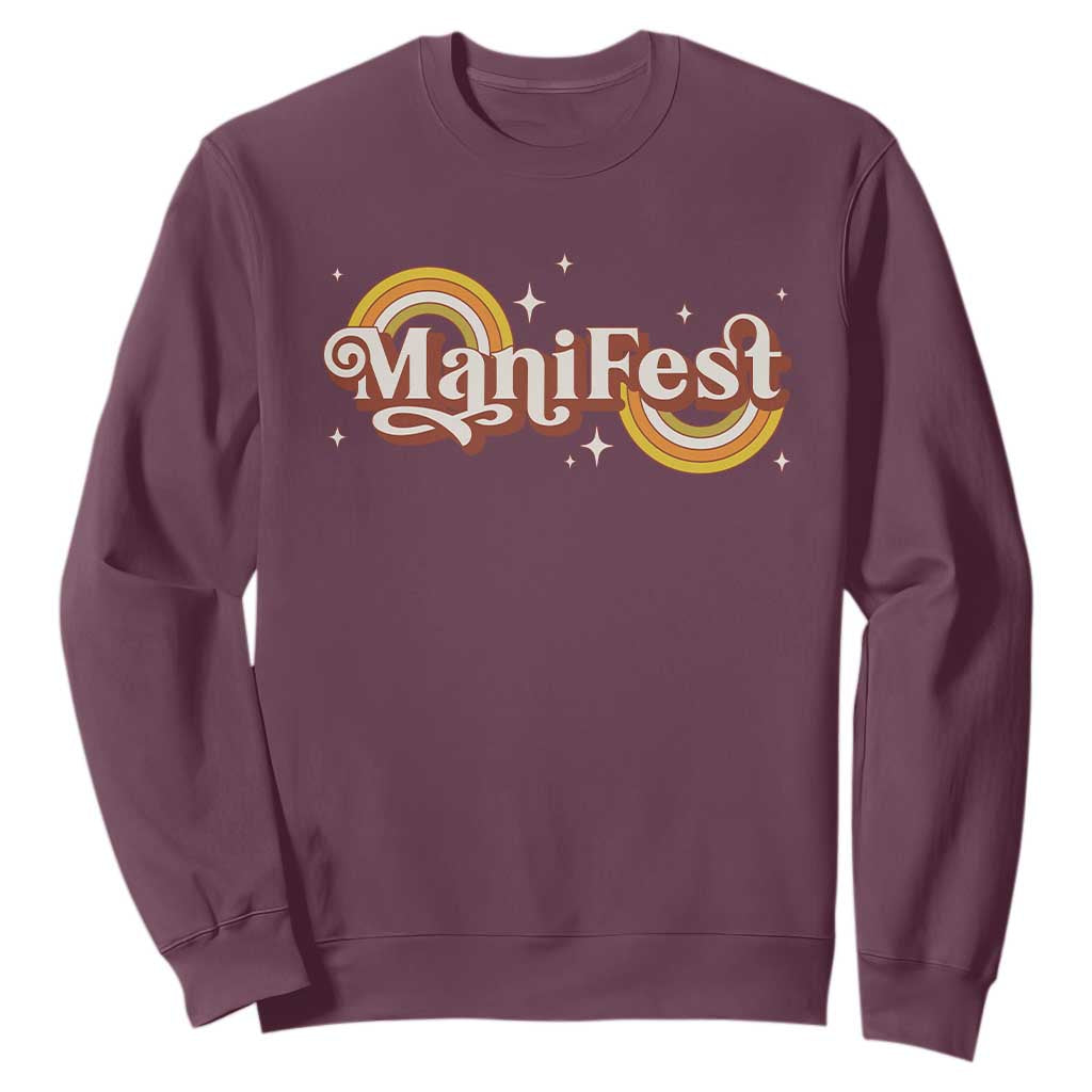Manifest Sweatshirt Retro Groovy Rainbow Law Of Attraction TS09 Maroon Print Your Wear