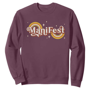 Manifest Sweatshirt Retro Groovy Rainbow Law Of Attraction TS09 Maroon Print Your Wear