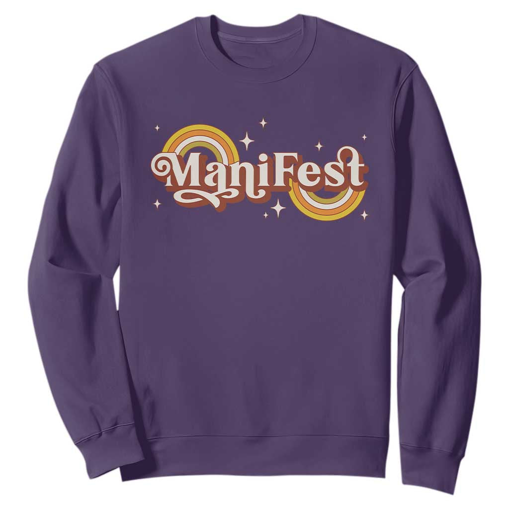 Manifest Sweatshirt Retro Groovy Rainbow Law Of Attraction TS09 Purple Print Your Wear