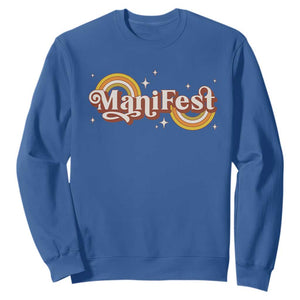Manifest Sweatshirt Retro Groovy Rainbow Law Of Attraction TS09 Royal Blue Print Your Wear