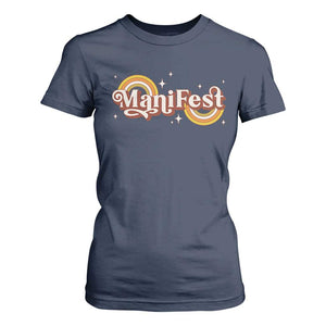 Manifest T Shirt For Women Retro Groovy Rainbow Law Of Attraction TS09 Navy Print Your Wear