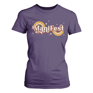 Manifest T Shirt For Women Retro Groovy Rainbow Law Of Attraction TS09 Purple Print Your Wear