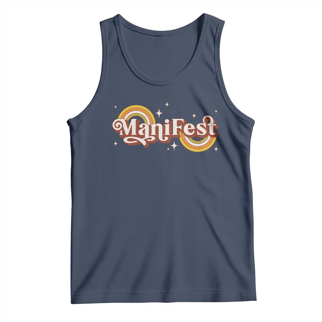 Manifest Tank Top Retro Groovy Rainbow Law Of Attraction TS09 Navy Print Your Wear