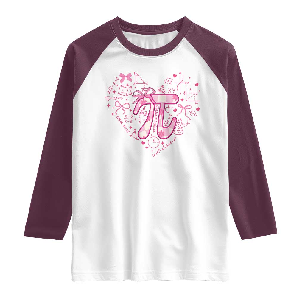 Coquette Pi Day Raglan Shirt Cute Girl Math TS09 White Maroon Print Your Wear