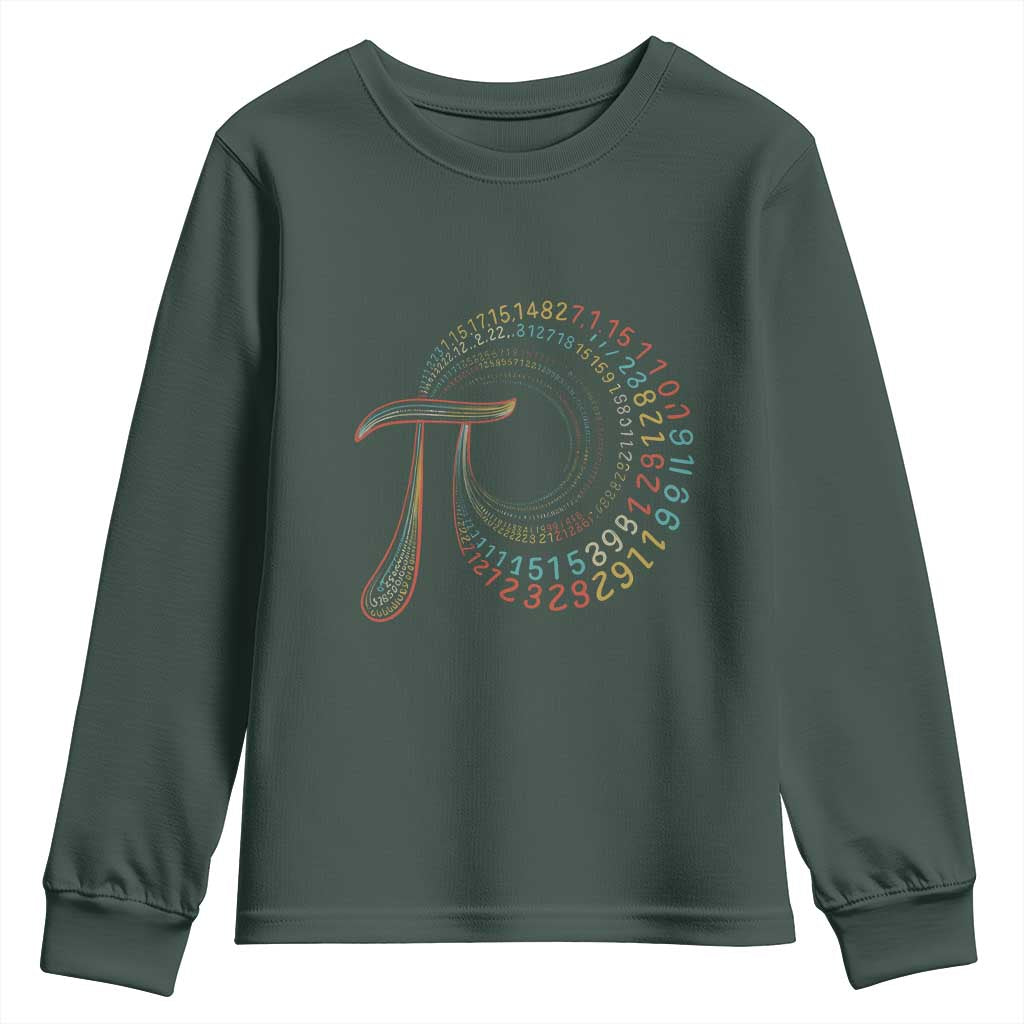 Pi Day Youth Sweatshirt 3,14 Pi Number Symbol Math Science TS09 Dark Forest Green Print Your Wear